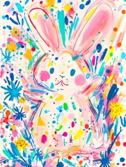 Colorful abstract painting of a cheerful bunny.