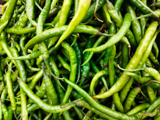 A pile of green chilly open sell in Indian market.
