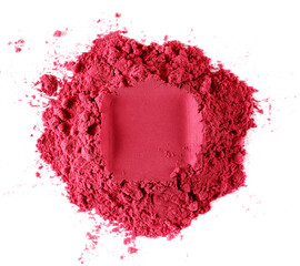 acai powder frame, isolated on white background, top view