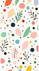 Abstract Floral Pattern with Dots and Leaves.