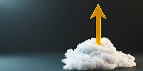 Fototapeta premium A metaphorical image of an upward arrow rising through white clouds, symbolizing achievement and aspiration.