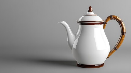 This electric kettle features a stylish bamboo handle and matte white design, showcasing modern aesthetics in a well-lit studio environment