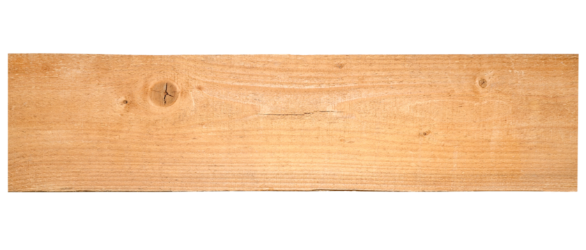 Pine wooden beam with a crack isolated on a transparent background. PNG.
