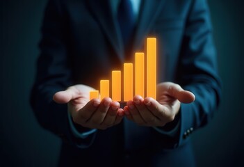 Economic Growth Concept with Rising Bar Graph in Hands