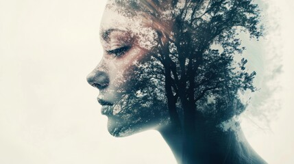 Woman with tree portrait, serene face