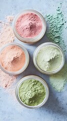 Four Jars of Colorful Clay Powder for Face Masks