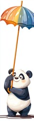 Obraz premium Cute Panda Holding a Colorful Umbrella