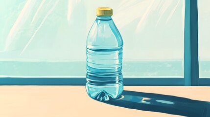 Colorful Cartoon Illustration of a Bottle of Water for Hydration Marketing Materials
