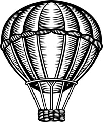 Vintage hot air balloon illustration intricate black ink design with detailed patterns