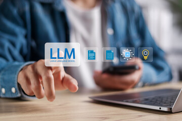 LLM, AI large language model concept, Big data, data transfer, generative Ai, natural language...