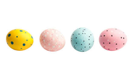 Colorful spotted Easter eggs assortment isolated on background, cut out transparent