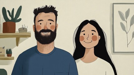 Couple enjoying a cozy moment at home with plants and decor in the background during the day