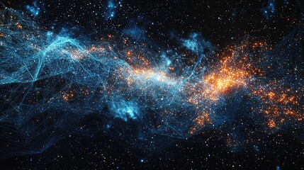 Fototapeta premium A cosmic representation of artificial intelligence, where deep learning networks form a galaxy of knowledge.