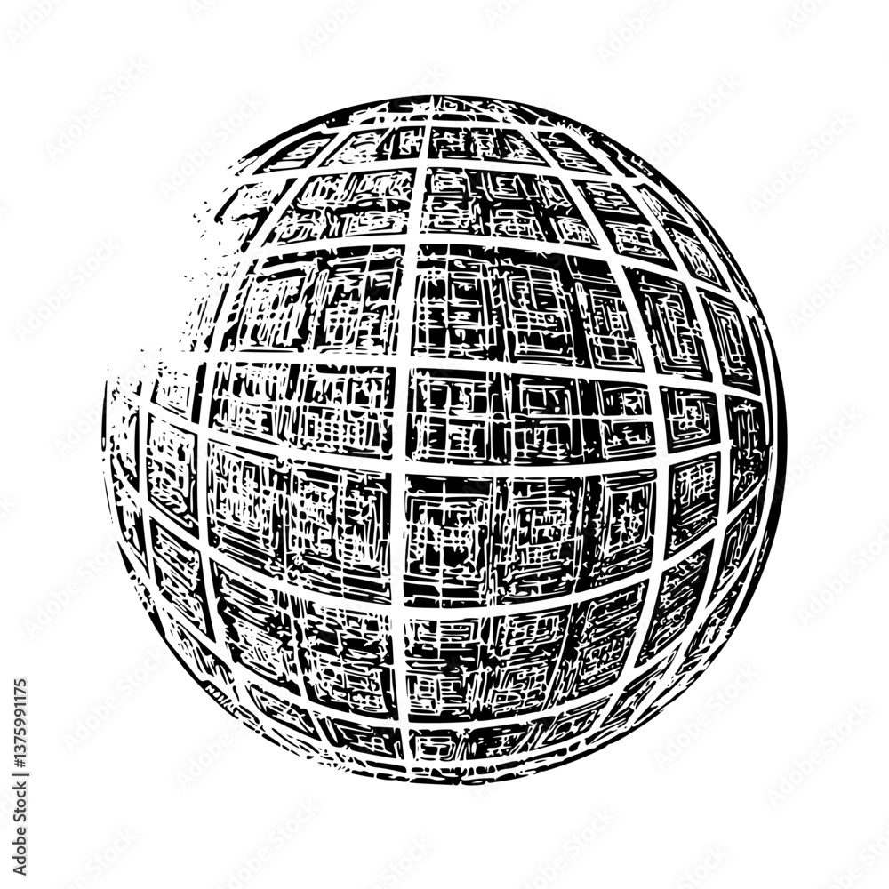 Poster abstract representation of a globe showcasing interconnected lines and grids creating a global netwo