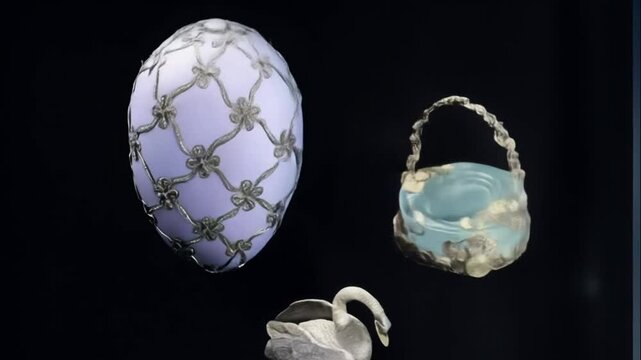 Intricate Faberg&eacute; eggs, lavender and gold, royal treasures