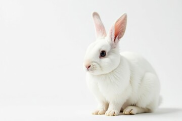 Fluffy white bunny rabbit isolated on pure white background, adorable, isolated
