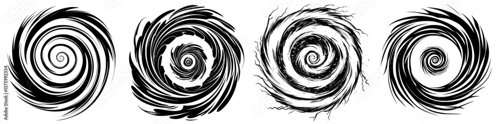 Poster swirling patterns resembling vortex effects displayed from left to right, showcasing dynamic movemen