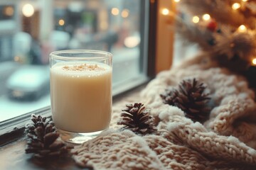 Cozy Glass of Milk on a Winter Day Near a Decorative Window