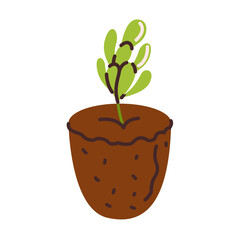 A seedling of a plant in the ground for transplantation. Planting seedlings in the ground. Vector illustration in flat style, isolated on a white background