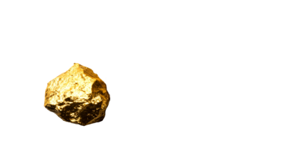 Shiny golden nugget with textured surface, cut out transparent