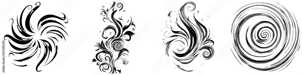 Poster abstract swirling patterns in black and white create dynamic visual elements for creative design pro