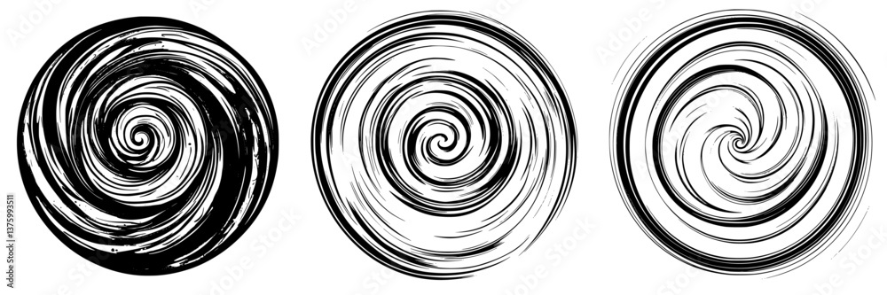 Poster abstract swirling patterns create a dynamic visual flow in black and white design elements displayed