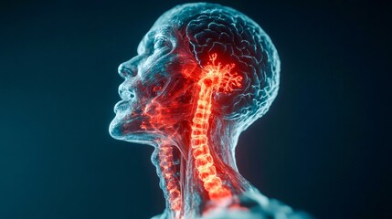 Exploring human anatomy with a focus on the spine and nervous system illuminated in vibrant colors