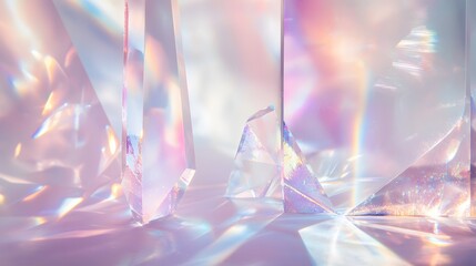 Prismatic light refracts through translucent glass crystals creating an ethereal iridescent glow.