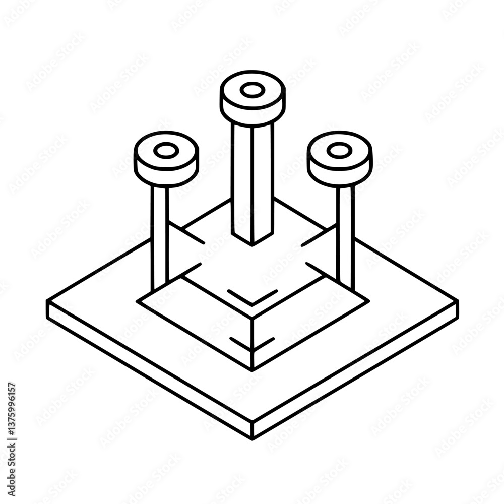 Poster model of a geometric structure with three pillars and a square base showcasing architectural design 