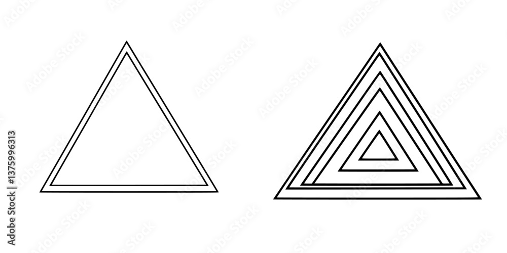 Poster geometric patterns featuring simple triangles and nested triangular designs in black line art