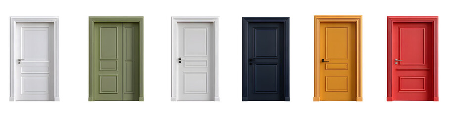 Collection of room door isolated on transparent and white background, cut out png