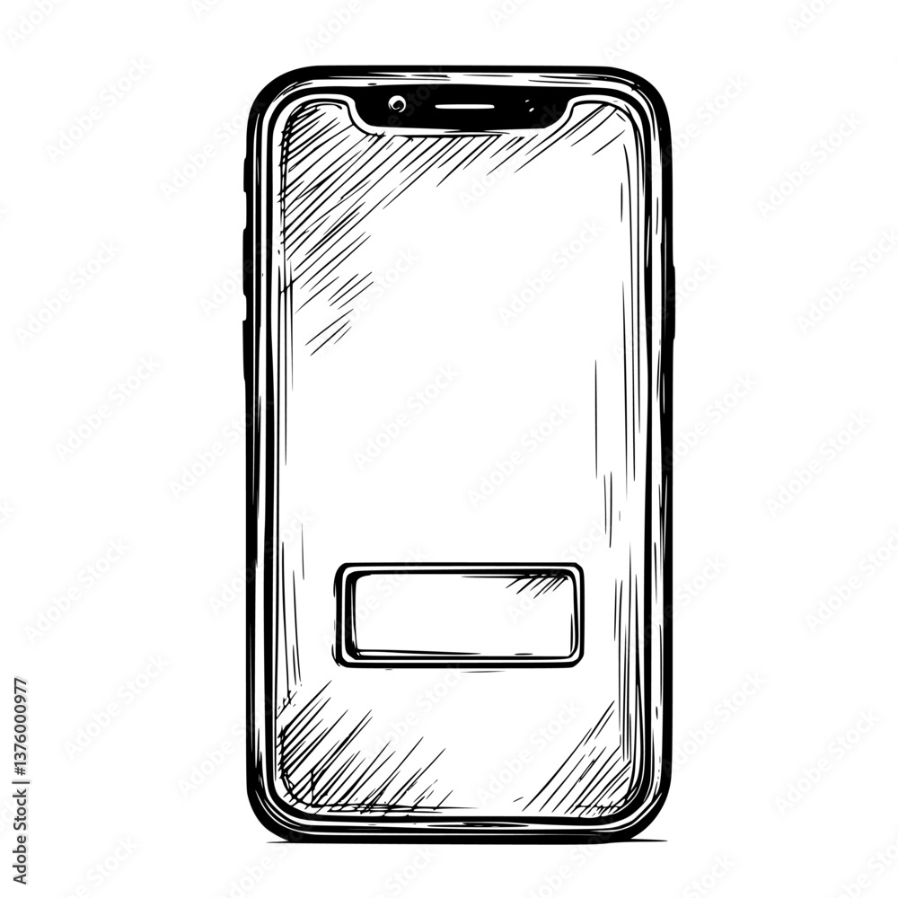 Poster mobile smartphone featuring blank screen with a visible button displayed on a minimalistic backgroun
