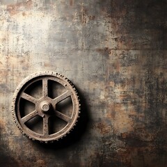 Rustic Industrial Gear on Grunge Metal Background