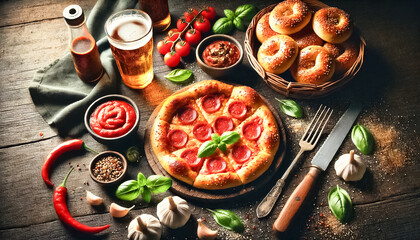 Rustic Pizza Night with Pepperoni Pizza and Garlic Knots