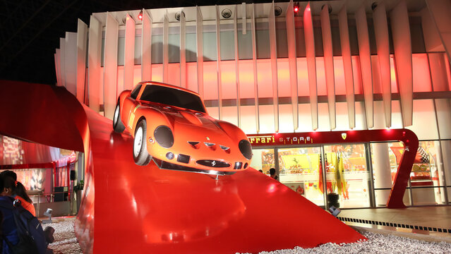ABU DHABI, UAE - AUGUST 20, 2014: Ferrari World at Yas Island in Abu Dhabi. Legendary retro cars Ferrari.