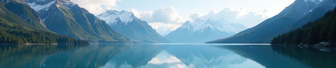 Majestic mountain vista, glacier lake reflection, sky, scenic, scenery