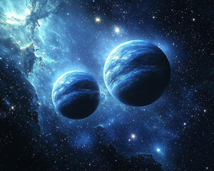 Obraz premium Realistic cosmos celestial landscapes. stunning depiction of realistic celestial landscapes showcasing two vibrant planets amidst cosmos