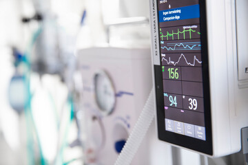 Display of heart rate monitor in hospital ward