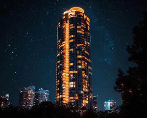 Night City Tower with Starry Sky.