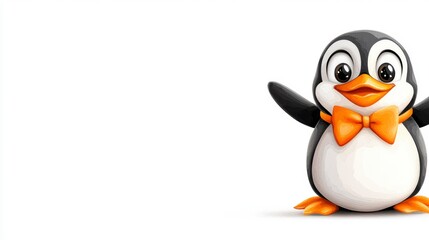 Fototapeta premium Cute Penguin with Bow Tie on White Background