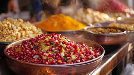 Falafel and Pomegranate on Copper Tray at Oriental Market