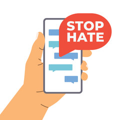 stop hate concept; perfect for campaigns against online hate speech, it can be used in articles, educational materials on cyberbullying and responsible online communication- vector illustration
