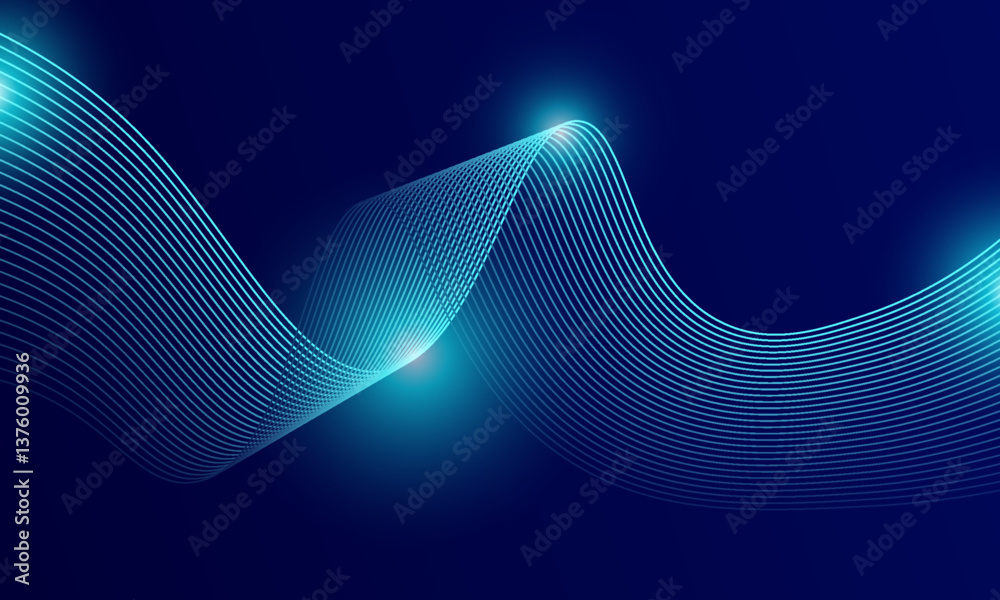 Poster abstract glowing wave lines on dark blue background. dynamic wave pattern. modern flowing wavy lines