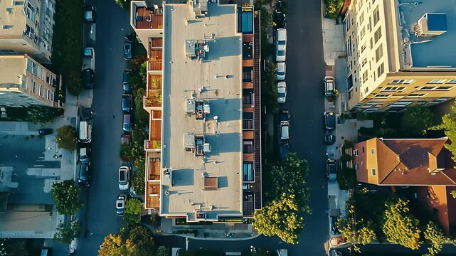 Exploring urban architecture and rooftops in a peaceful neighborhood