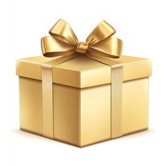 Golden Gift Box with Ribbon and Bow for Celebrations and Presents
