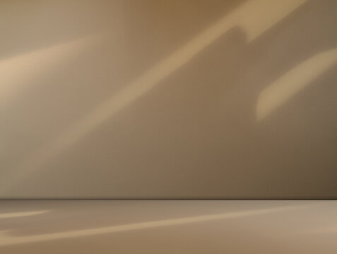 Begie background yellow wall floor with shadow flower gradient old rose color backdrop, minimal podium stage loft for presentation product, empty mockup stand interior