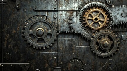 Industrial Innovation: Abstract Mechanical Gears and Metal Grid Texture with Industrial Pipelines. Creative Manufacturing Background for Business Posters and Engineering Design