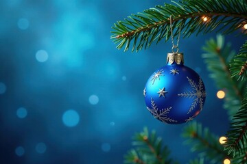 Blue-hued hanging Christmas tree element with snowflake and star ornaments, ornaments, hanging, festive