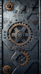 Industrial Innovation: Abstract Mechanical Gears and Metal Grid Texture with Industrial Pipelines. Creative Manufacturing Background for Business Posters and Engineering Design