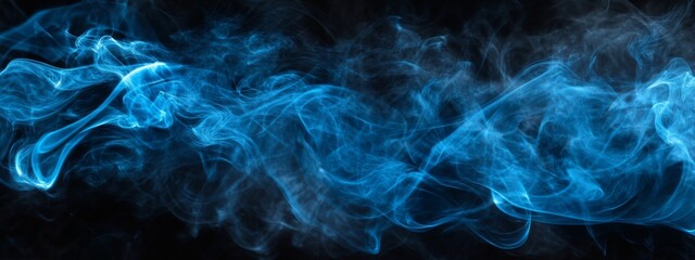 Obraz premium Abstract smoke trails in blue and grey tones on a black background